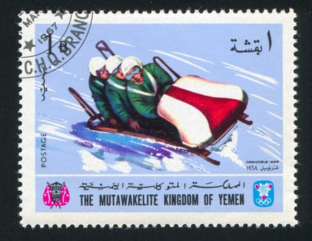 YEMEN - CIRCA 1968: stamp printed by Yemen, shows Bobsleigh, circa 1968