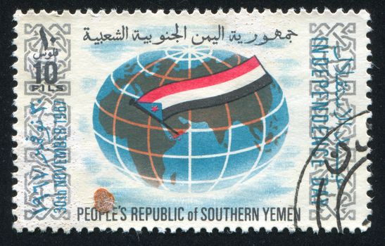 YEMEN - CIRCA 1967: stamp printed by Yemen, shows Globe and Flag, circa 1967
