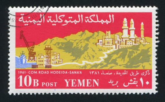 YEMEN - CIRCA 1961: stamp printed by Yemen, shows Hodeida Sana Road, circa 1961