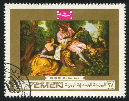 YEMEN - CIRCA 1972: stamp printed by Yemen, shows The Love Scale by Watteau, circa 1972