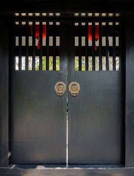 Japanese old wooden door to temple