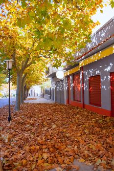 Benassal street in autumn Benasal in Maestrazgo Castellon Spain