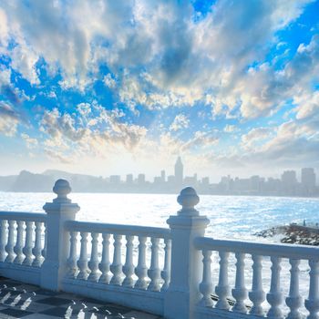 Benidorm balcon del Mediterraneo Mediterranean sea white balustrade in Alicante Spain