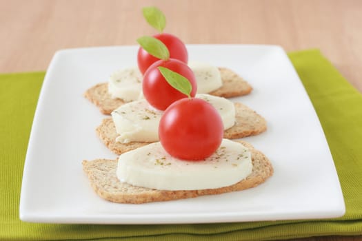 toasts with cheese mozzarella and tomato