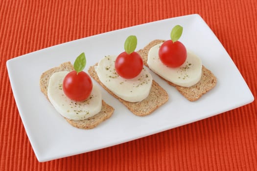 toasts with cheese mozzarella and tomato