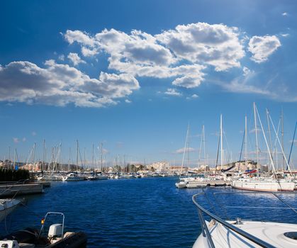 Denia Alicante marina boats in blue Mediterranean Spain