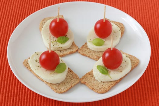 toasts with cheese mozzarella and tomato