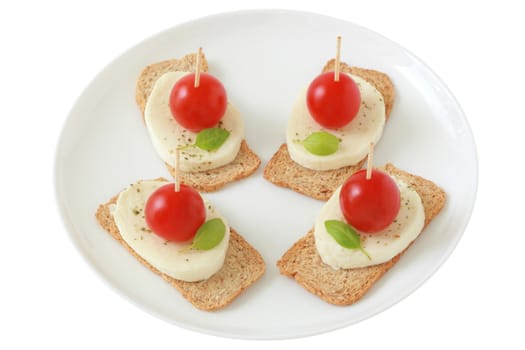 toasts with cheese mozzarella and tomato