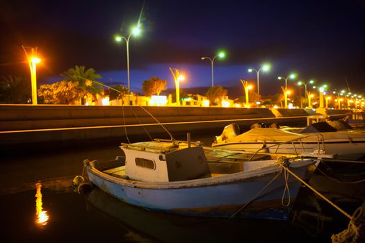 Night Denia marina in Alicante Mediterranean boats of Spain