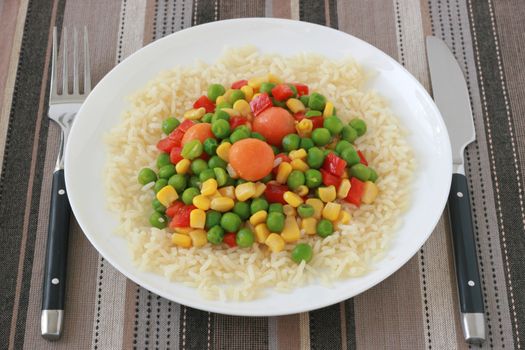 rice with boiled vegetables
