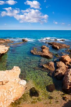 Las Rotas rocky beach Denia in Alicante Mediterranean sea of Spain