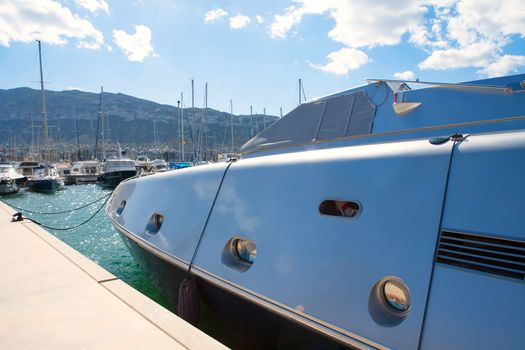 Denia alicante marina with luxury yachts and Mongo monuntain Spain