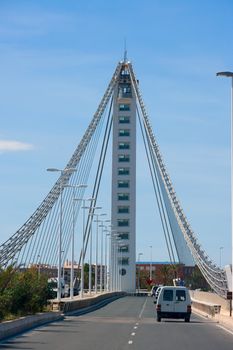 Elche Alicante Bimilenario suspension bridge over Vinalopo river Spain