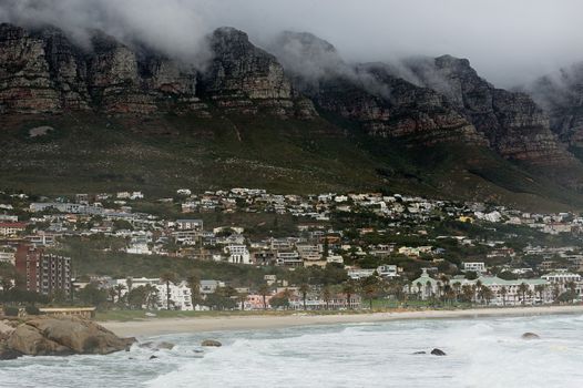 Foggy Morning in Cape Town. The beautiful city of Cape Town. Foggy cloudy morning of the coastal area