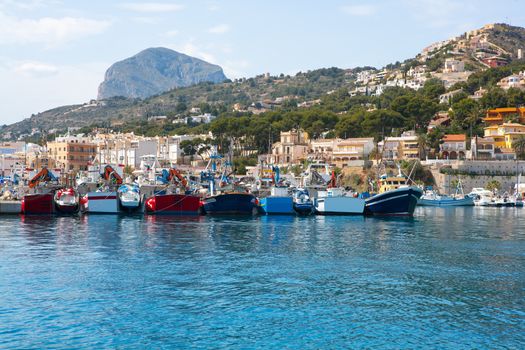 Javea Xabia port marina with Mongo mountain in Alicante Spain