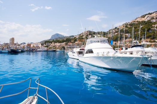 Javea Xabia port marina with Mongo mountain in Alicante Spain