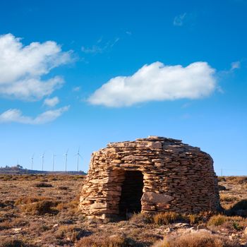 Maestrazgo shepherd shelter in Castellon Windmills with traditional rural life at spain