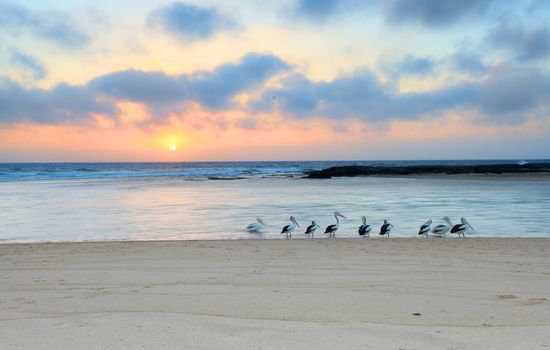 The sun rises up at the horizon at The Entrance North, on a beautiful summer day in Australia