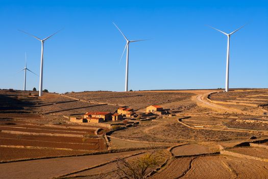 Maestrazgo in Castellon Windmills with traditional rural life at spain