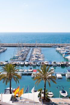Moraira Alicante marina nautic port high angle view in Mediterranean