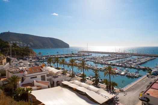 Moraira Alicante marina nautic port high angle view in Mediterranean