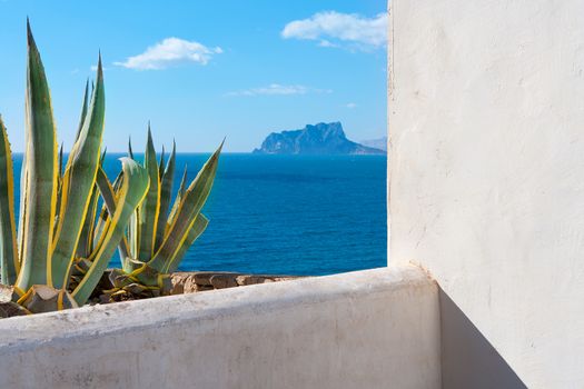 Moraira Alicante view mediterranean white house and agave in Spain