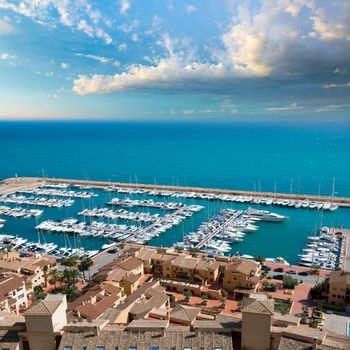 Moraira Club Nautico marina aerial view in Alicante Mediterranean sea of spain