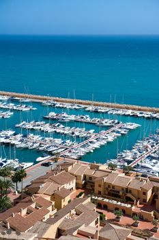 Moraira Club Nautico marina aerial view in Alicante Mediterranean sea of spain