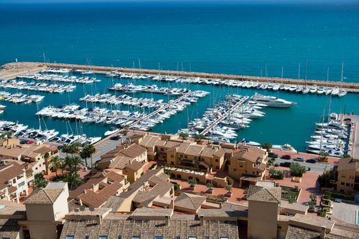 Moraira Club Nautico marina aerial view in Alicante Mediterranean sea of spain