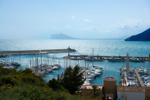 Moraira Club Nautico marina aerial view in Alicante Mediterranean sea of spain