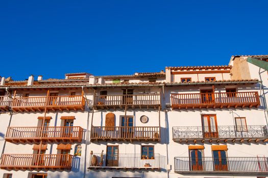 Morella in Maestrazgo castellon village facades at Spain