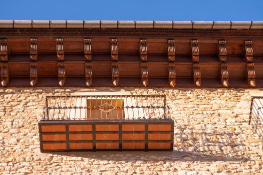 Morella in Maestrazgo castellon village facades at Spain