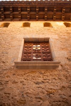 Morella in Maestrazgo castellon village facades at Spain