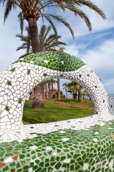 Oropesa del Mar Castellon gardens in the beach with tiles mosaic bench Spain