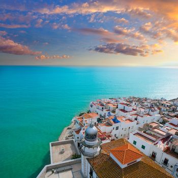 Peniscola beach and Village aerial view in Castellon Valencian community of spain