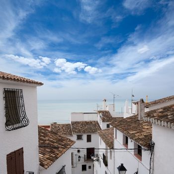 Peniscola downtown old white village Mediterranean houses in Castellon Spain