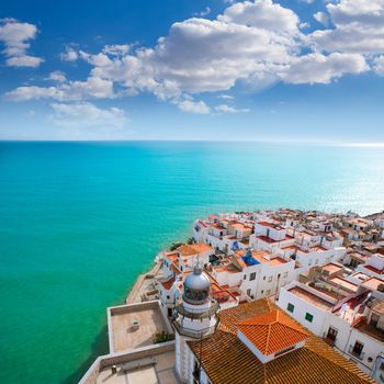 Peniscola beach and Village aerial view in Castellon Valencian community of spain