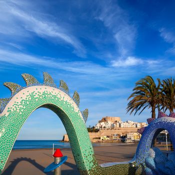 Peniscola Castle and beach in Castellon Valencian community of spain