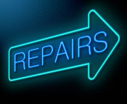 Illustration depicting an illuminated neon sign with a repairs concept.