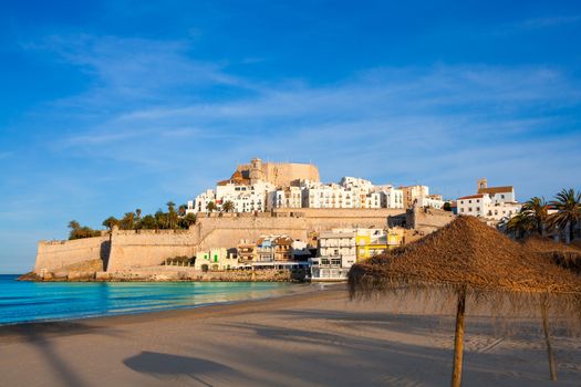 Peniscola Castle and beach in Castellon Valencian community of spain