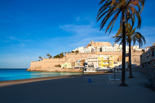 Peniscola Castle and beach in Castellon Valencian community of spain