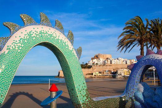 Peniscola Castle and beach in Castellon Valencian community of spain