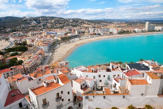 Peniscola beach and Village aerial view in Castellon Valencian community of spain