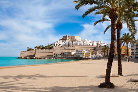 Peniscola Castle and beach in Castellon Valencian community of spain