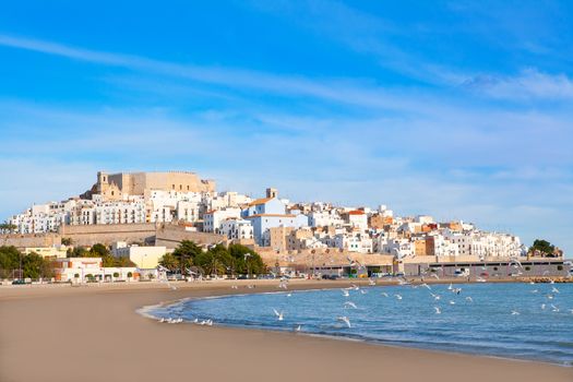 Peniscola Castle and beach in Castellon Valencian community of spain