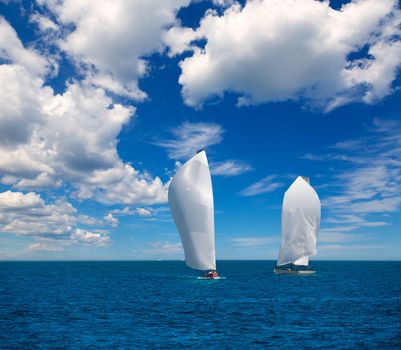 Sailboats regatta sailing in Mediterranean sea