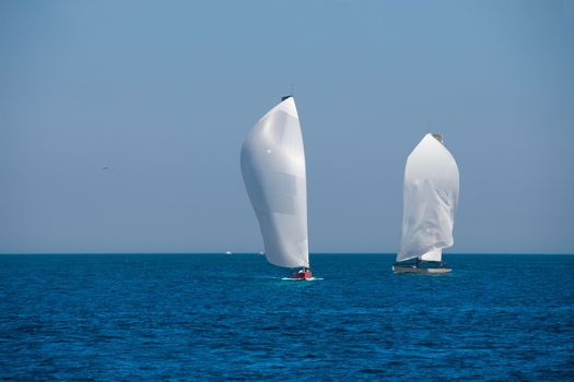 Sailboats regatta sailing in Mediterranean sea