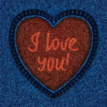 embroidery on the denim fabric in the shape of heart