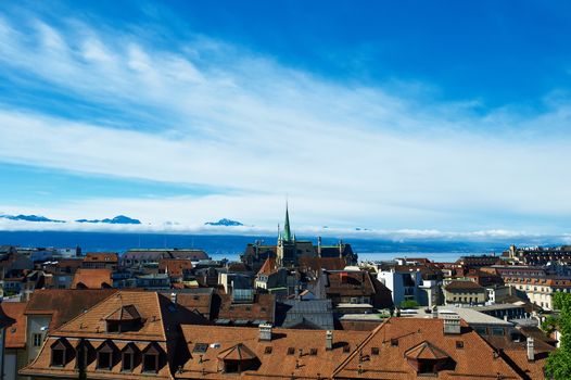 Skyline of Lausanne (Losanna) city, Switzerland. 