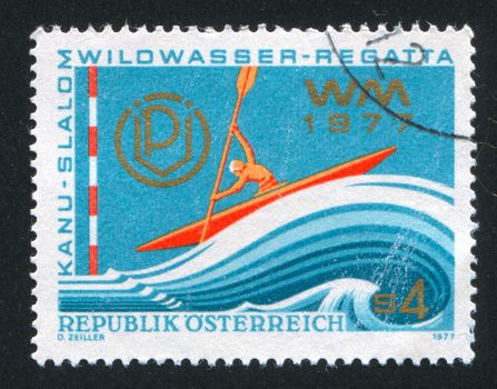 AUSTRIA - CIRCA 1977: stamp printed by Austria, shows Kayak Race, circa 1977